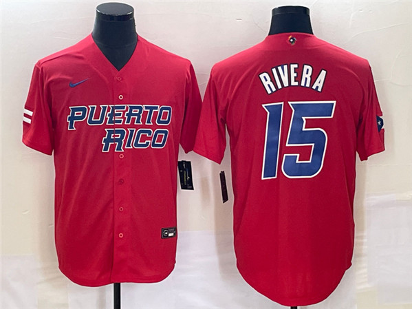 Men's Puerto Rico Baseball #15 Emmanuel Rivera 2023 Red World Baseball Classic Stitched Jersey